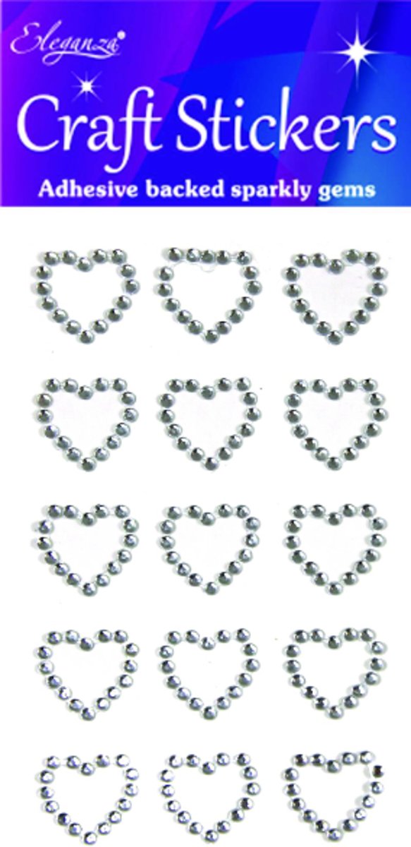 Stickers Diamanten Hartjes Zilver (per vel)