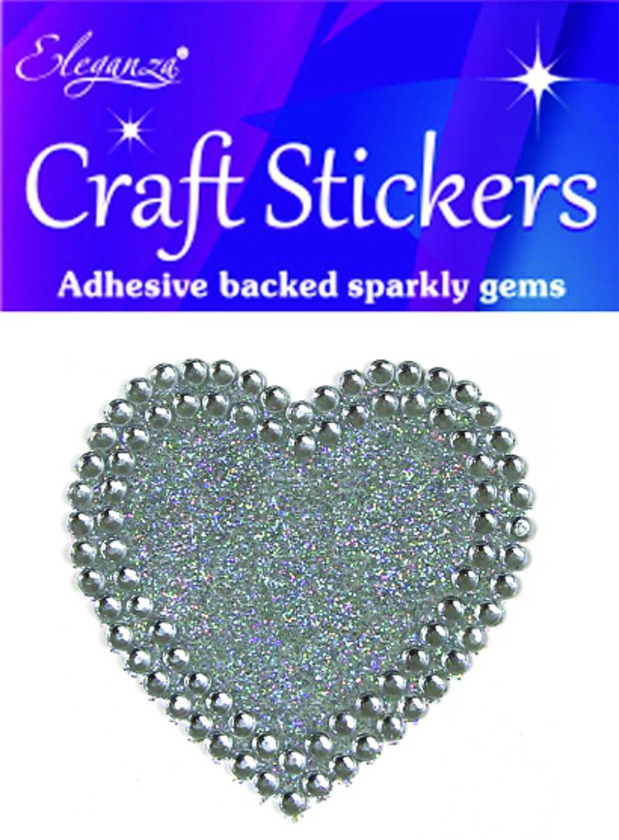 Stickers Hart Zilver Diamant met Glitters (per vel)