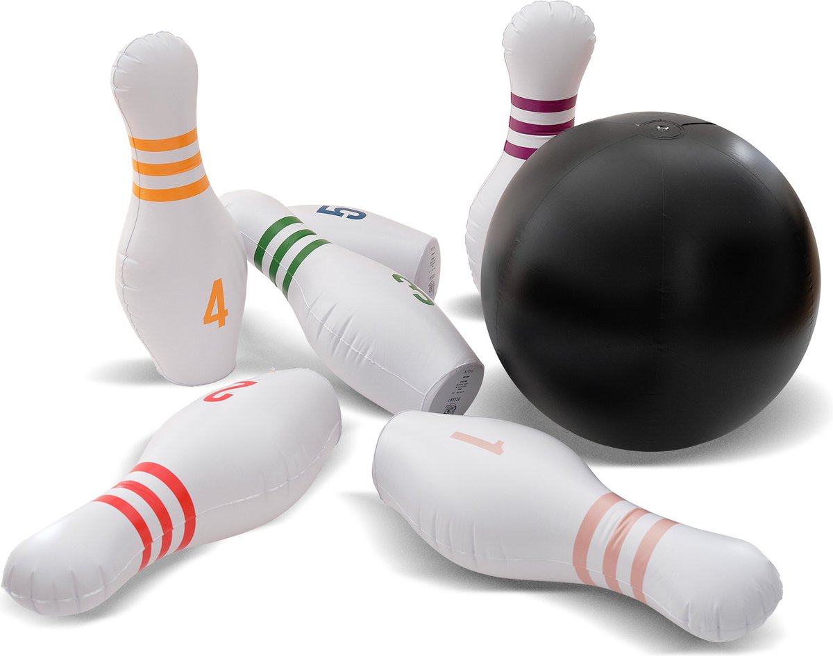 Ocean 5 Reuzenbowling, Bowlingset Kinderen, 1 Opblaasbare Bowlingbal met 6 Bowlingkegels 68,5 cm, Kegelspel Inclusief Pomp en Reparatiesetje, Opblaasbaar Bowlingspel, Bowlingspel voor Buiten