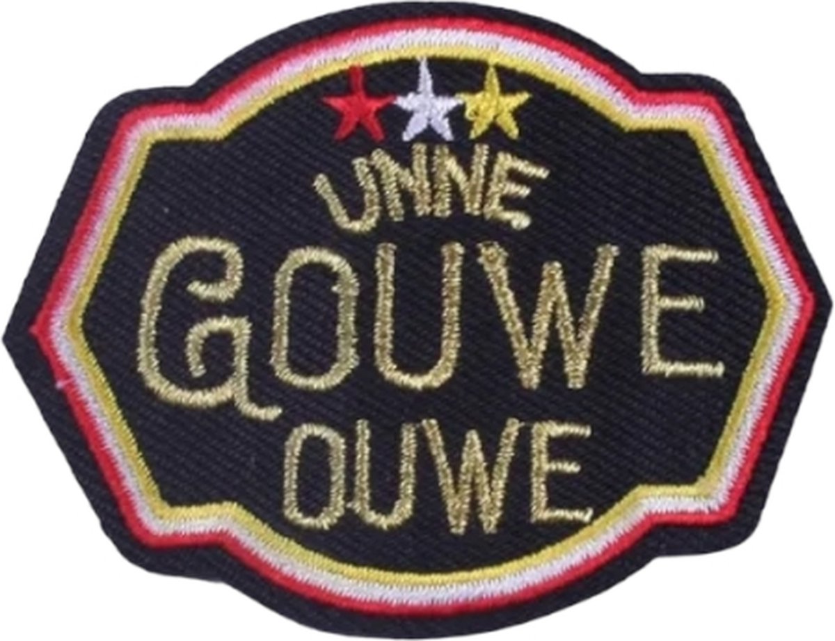 Strijkembleem/strijkapplicatie - Carnaval - Oeteldonk - unne gouwe ouwe - rood-wit-geel - 5x6.5cm