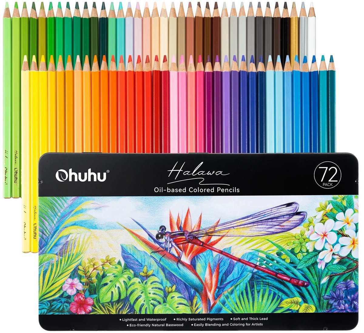 Ohuhu Halawa oil based kleurpotloden 4mm kerndikte – 72 kleuren in blik