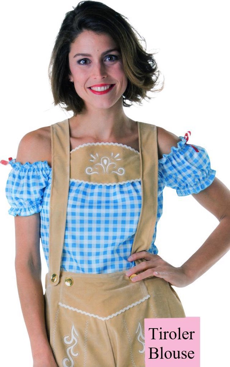 Tiroler Blouse Dames Dirndl Blauw-Wit – Maat: S