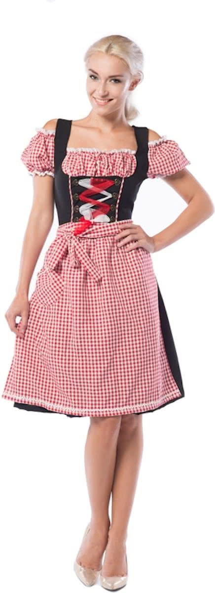 Tiroler Jurkje – Dirndl Anne-Ruth - Oktoberfest kleding voor dames – Dirndl jurkje maat 42 – Verkleedkleding voor dames kleur rood met zwart