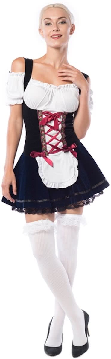 Tiroler Jurkje – Dirndl Theresia - Oktoberfest kleding voor dames – Dirndl jurkje maat S – Verkleedkleding voor dames kleur rood met blauw