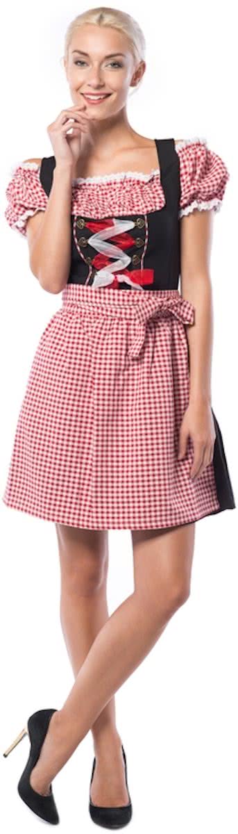Tiroler Jurkje � Dirndl Anne-Ruth - Oktoberfest kleding voor dames � Dirndl jurkje maat 36 � Verkleedkleding voor dames kleur rood met zwart