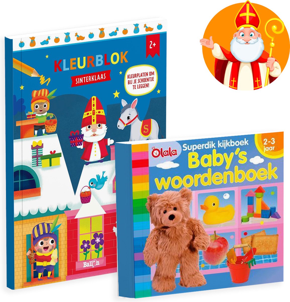 Schoencadeautjes Sinterklaas 2-3 jaar - Superdik kijkboek + Sinterklaas kleurboek - Voordeelbundel van 2 schoencadeautjes tot 5 euro - Kleine cadeautjes