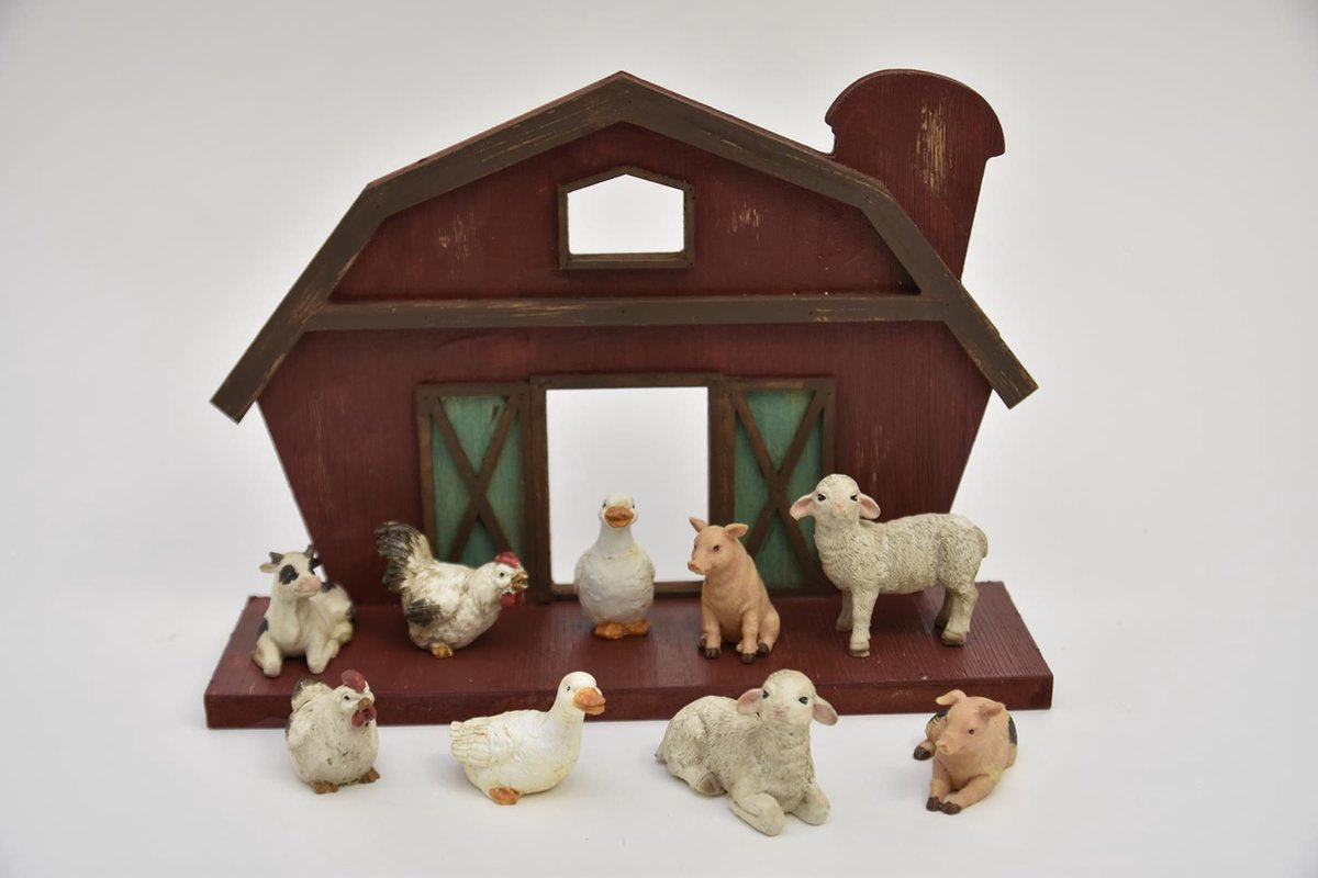 Oneiro’s Luxe Boerderij met dieren 10-delig - ø 30x8x20 cm – decoratie – pasen – paasdecoratie – paashaas – eieren – has – kip – gekleurde eieren – paastak – lente – feestdecoratie