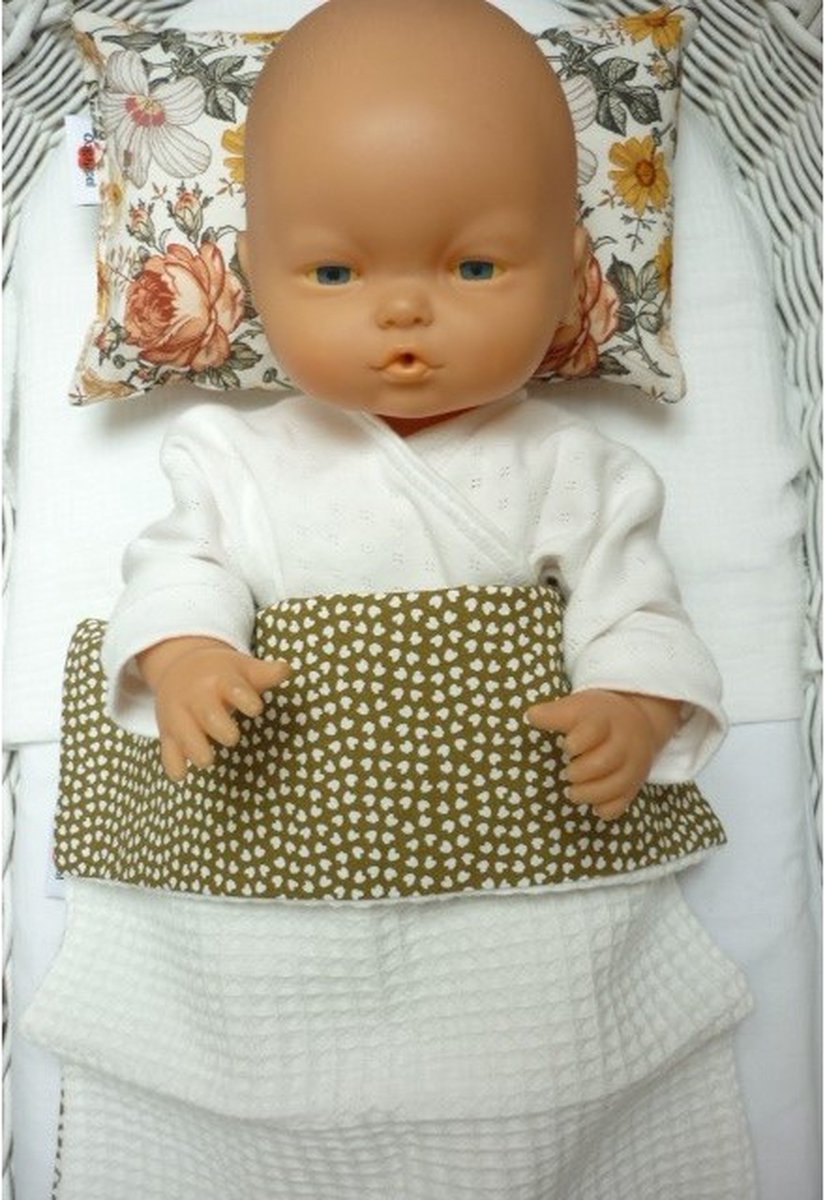  -Poppen Beddengoed-Poppendeken Hartjes met Kussentje Boho-Ecru