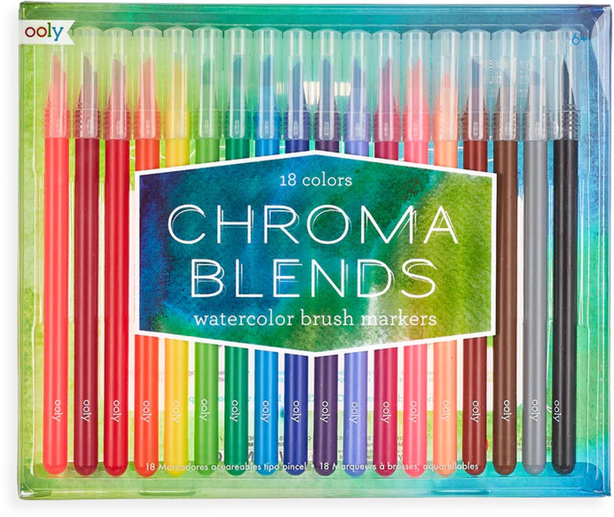 Ooly - Chroma Blends Watercolor Brush Markers - Aquarelset Met 18 Aquarel Kleurmarkers - Penseelpunten Gemaakt Met Synthetische Haren Voor Een Authentiek Penseelgevoel - Aquarelpenseelpennen - Voeg Water Toe En Begin Met Aquarelleren