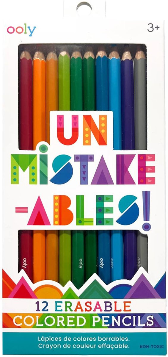 Ooly - Un-Mistakeables! Erasable Colored Pencils - Set Van 12 Uitwisbare Kleurpotloden - De Set Bevat Een Regenboog Aan Kleuren, Waaronder Rood, Blauw, Groen En Geel - Elk Potlood Bevat Een Gum - Geschikt Vanaf 3 Jaar