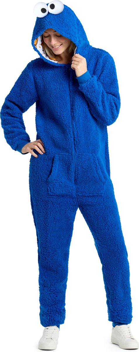 OppoSuits Cookie Monster Onesie - Sesamstraat Jumpsuit - Kleding voor Koekiemonster Outfit - Thema Huispak - Carnavalskleding - Blauw - Maat: XL