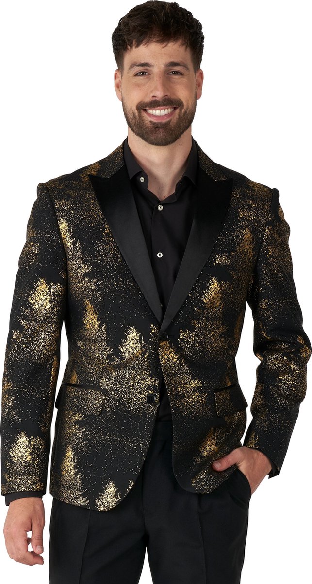 OppoSuits Festive Forest - Heren Colbert - Kerst blazer - Kerst Outfit - Zwart/Goud - Maat EU 60