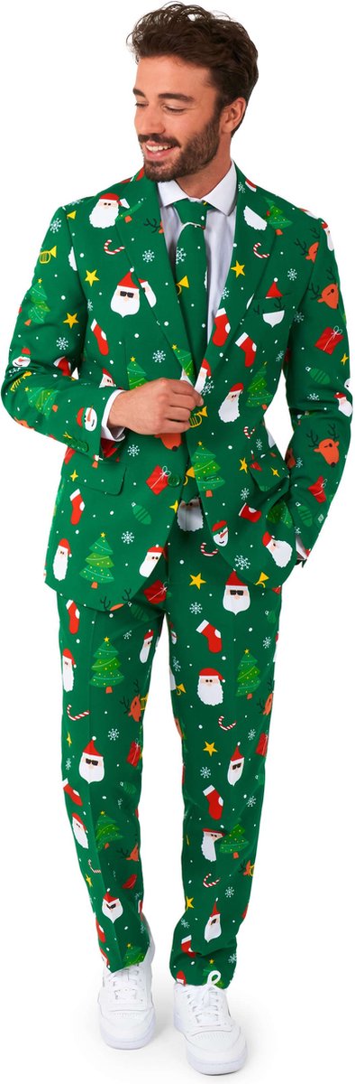 OppoSuits Festivity Green - Heren Kerstpak - Kerst Outfit - Fout Kerstpak Mannen - Groen - Maat: EU 60