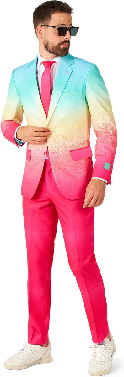 OppoSuits Funky Fade - Heren Pak - Pride Kostuum - Regenboog Outfit - Carnavalskleding - Roze - Maat: EU 56
