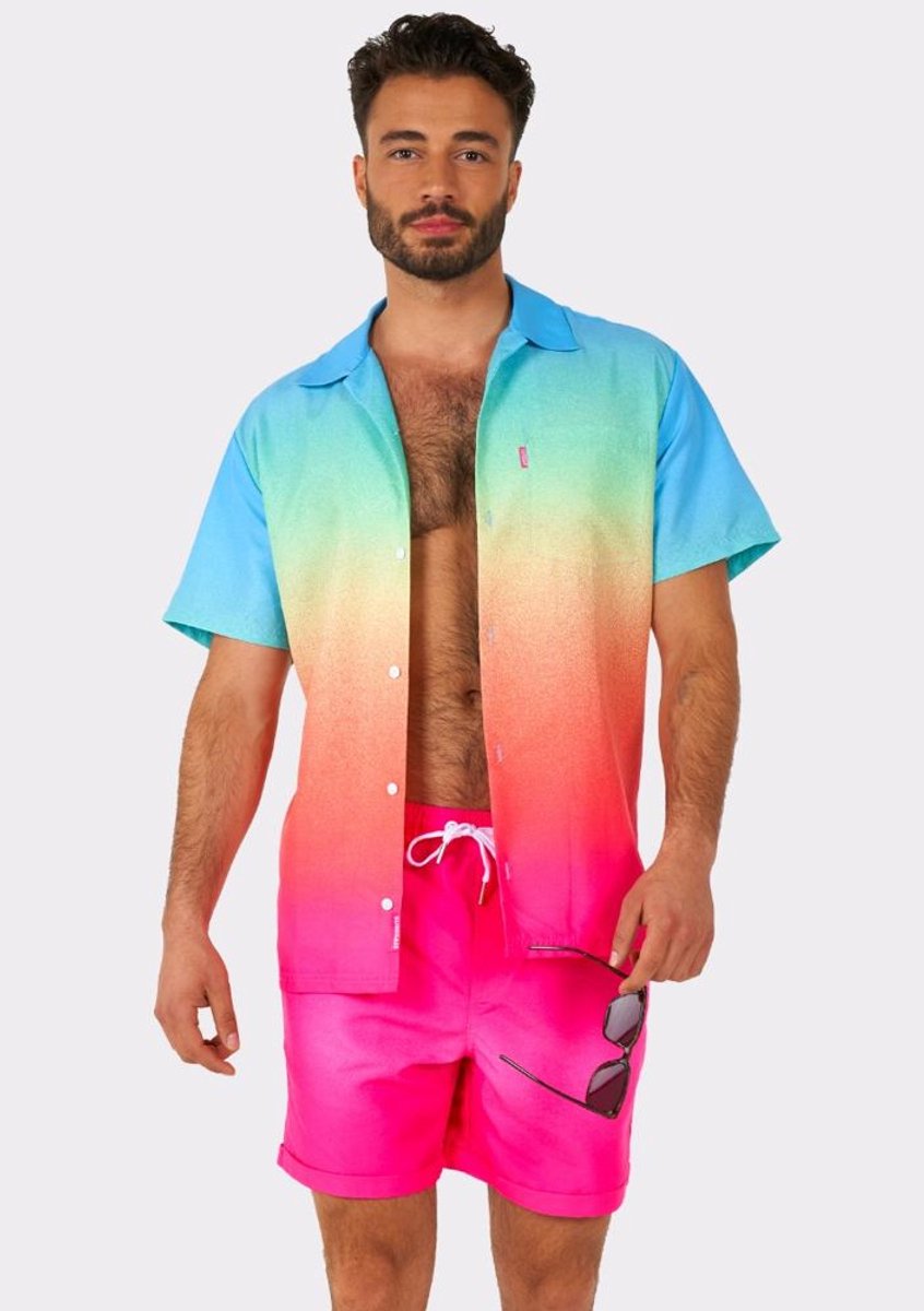 OppoSuits Funky Fade Summer Combo - Heren Zomer Set - Bevat Shirt En Shorts - Zwem Pride Regenboog Kleding - Multi Color - Maat S
