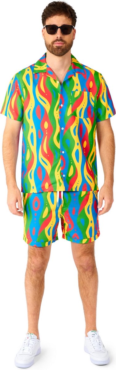 OppoSuits Loopy Lines - Heren Zomer Set - Bevat Shirt En Shorts - Festival Outfit - Meerkleurig - Maat: S