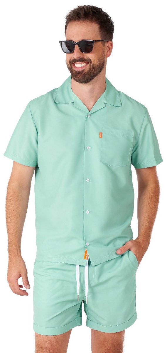 OppoSuits Magic Mint - Heren Zomer Set - Bevat Shirt En Shorts - Festival Outfit - Mintgroen - Maat: XXL