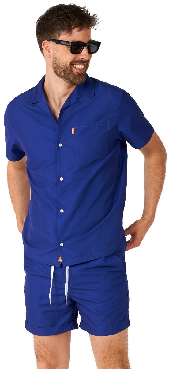 OppoSuits Navy Royale - Heren Zomer Set - Bevat Shirt En Shorts - Festival Outfit - Blauw - Maat: S
