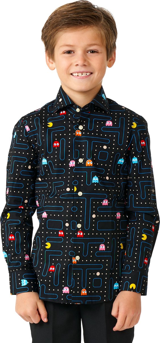 OppoSuits SHIRT LS PAC-MAN Boys - Kids Overhemd - PAC-MAN Overhemd - Carnavalskleding - Zwart - Maat 4 Jaar