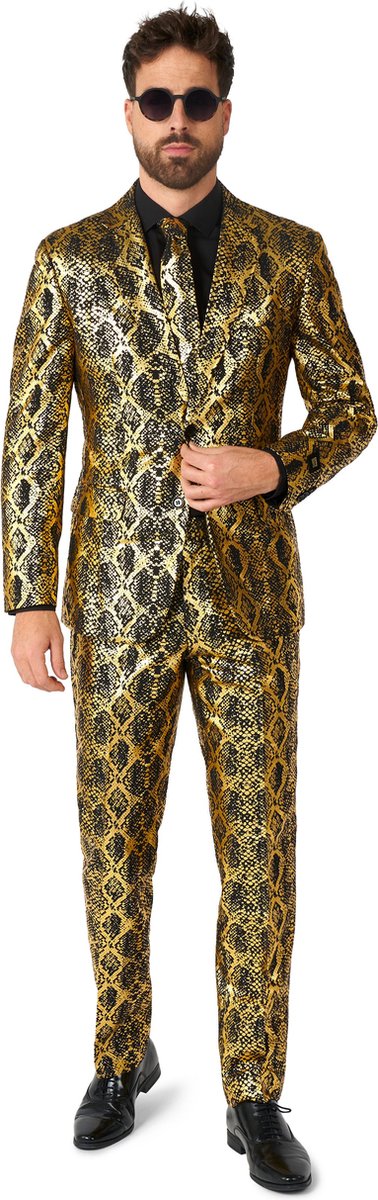 OppoSuits Shiny Snake - Mannen Pak - Goud & Zwart - Glimmend Kostuum - Kerst - Oud en Nieuw - Carnavalskleding - Maat EU 50