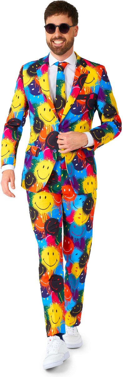 OppoSuits Smiley™ Drip - Heren Pak - Smiley Suit - Carnavalskleding - Meerkleurig - Maat: EU 50