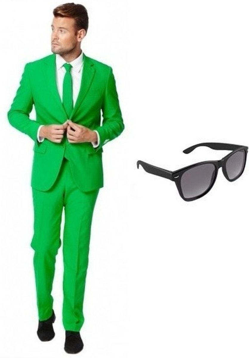 Groen heren kostuum / pak - maat 50 (L) met gratis zonnebril