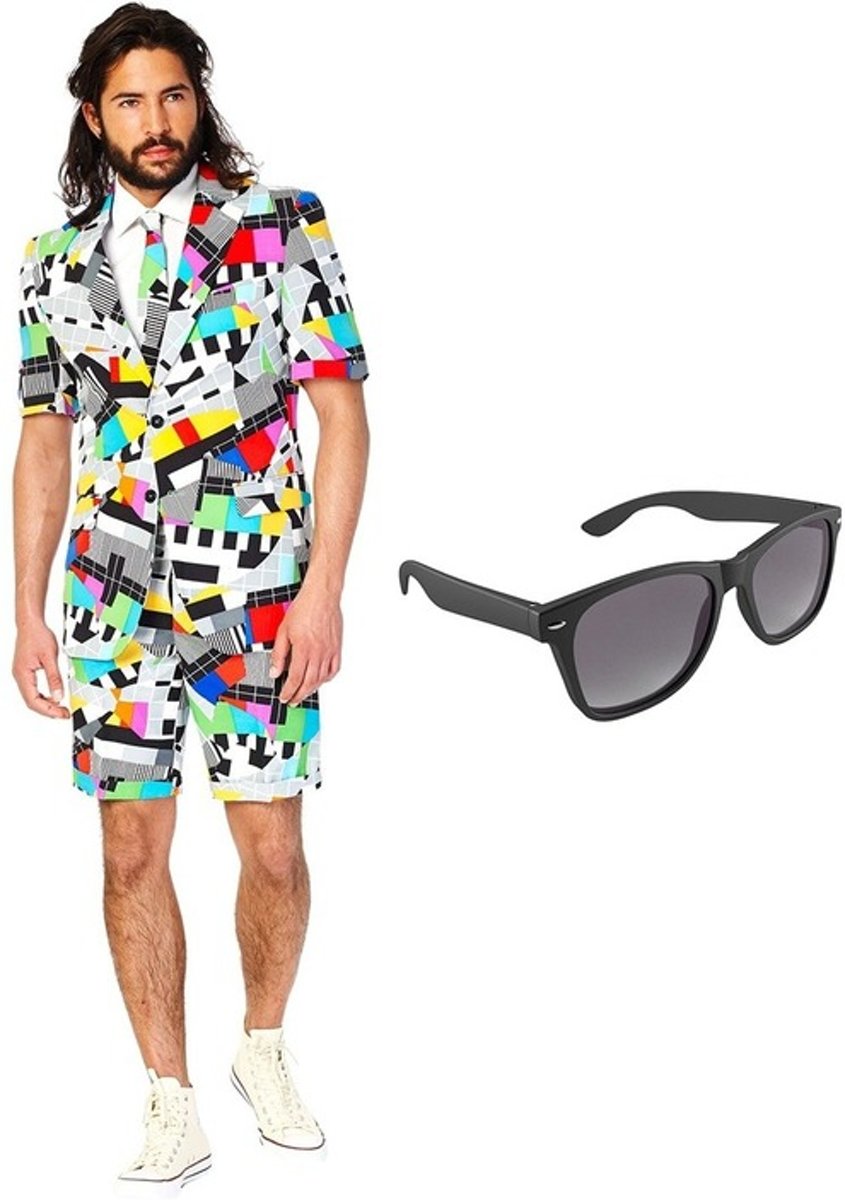 Testbeeld heren zomer kostuum / pak - maat 52 (XL) met gratis zonnebril