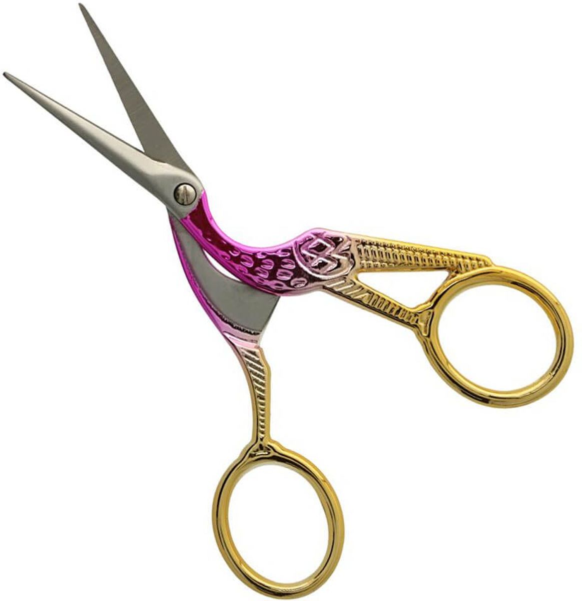 Borduurschaar Ooievaar 11,5 cm (goud-roze)