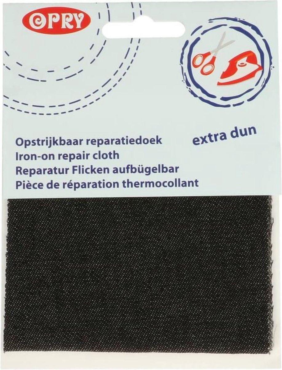 OPRY REPARATIEDOEK JEANS OPSTRIJKBAAR 10X40CM DUN ZWART