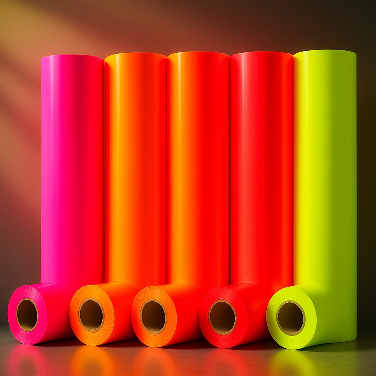 Vinyl Pakket Fluor – 5 Rollen 30,5x5m(Rood,Oranje,Geel,oranje-rood,roze) – Geschikt voor Cricut, Loklik, Brother & Silhouette Cameo – Flexibel & Duurzaam