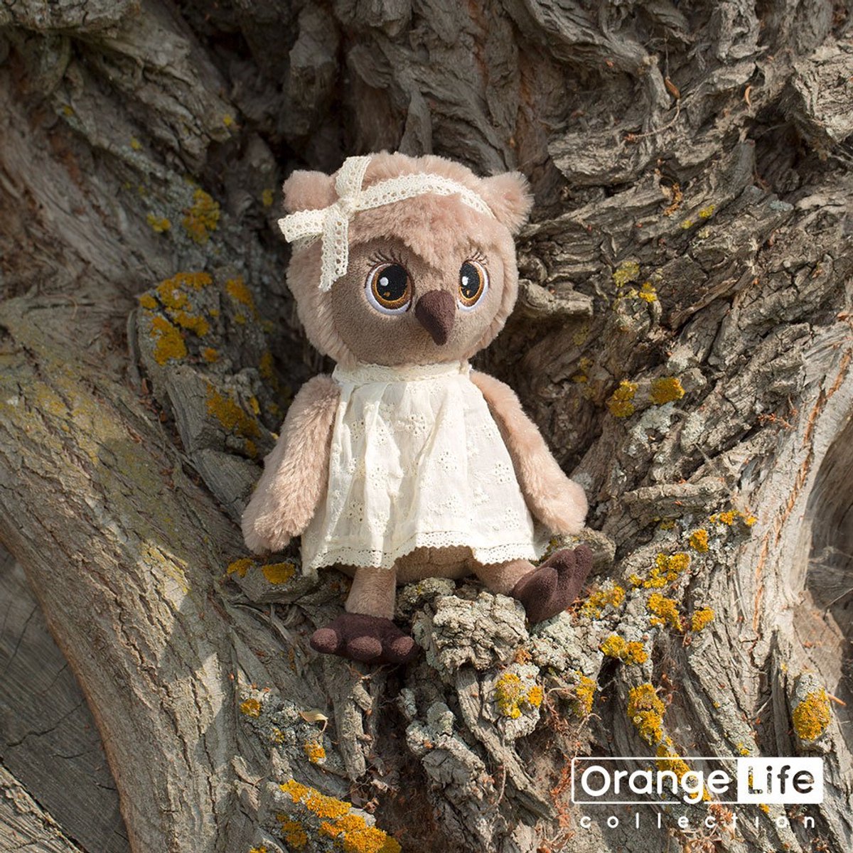 Orange Toys knuffel uil met kleedje en haarlint - pluche speelgoed.