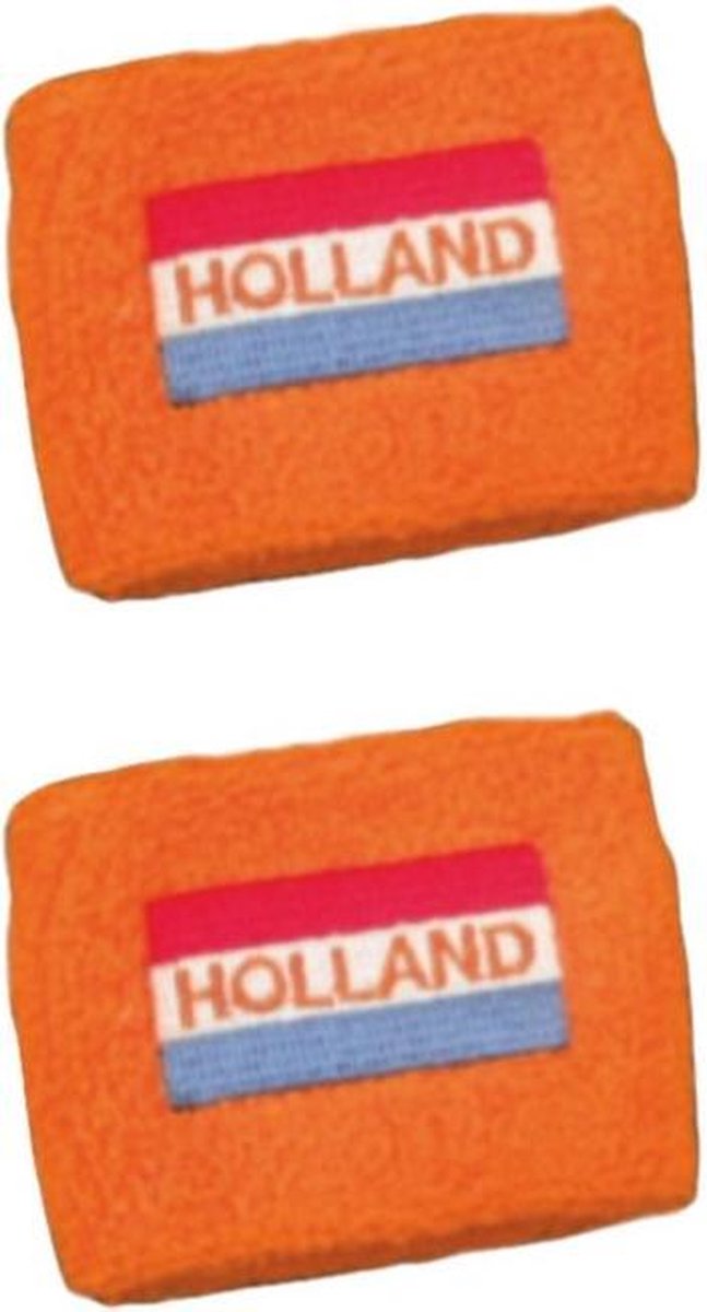 Set van 4x stuks oranje pols zweetbandjes vlag Holland geborduurd - supporters artikelen