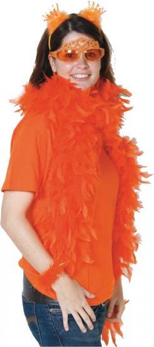 Verkleed veren boa - 2x stuks - oranje - 180 cm - Carnaval verkleed accessoires - Dames - Veertjes - 50 grams kwaliteit