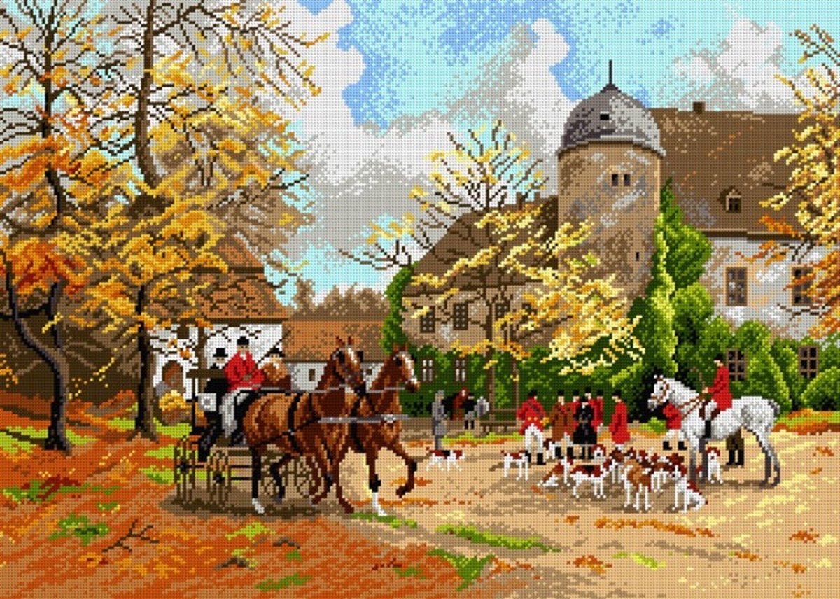 Borduurstramien - After Georg Karl Koch - Arriving for the Hunt - ORCHIDEA 50 x 70 (GEEN GARENS TOEGEVOEGD) - 1919