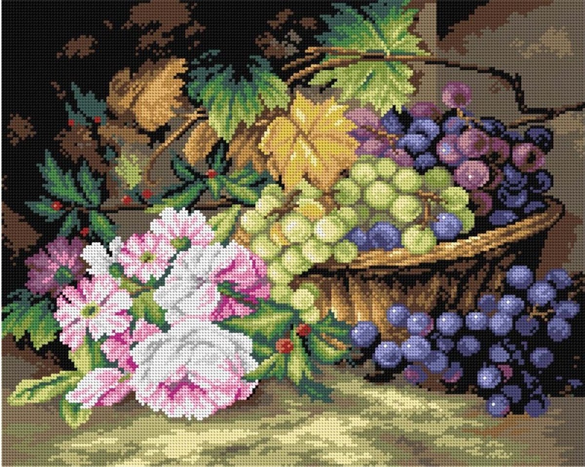 Voorbedrukt borduurstramien ORCHIDEA - ROSES AND GRAPES