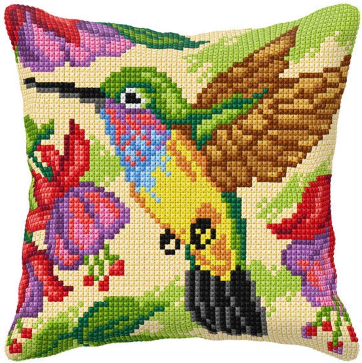 kruissteekkussen 9013 kolibrie met bloemen