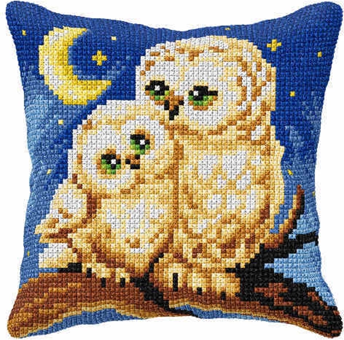 kruissteekkussen 9584 uil met jong in nachtsfeer