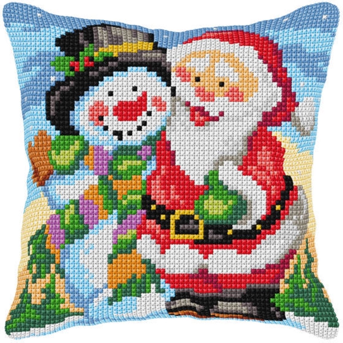 kruissteekkussen 9596 kerstman en sneeuwpop