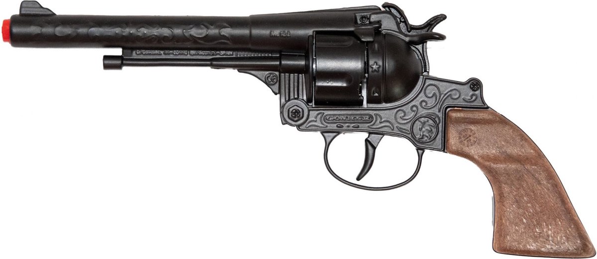 Carnaval verkleed speelgoed pistool - metaal/plastic - 8 schots - politie thema - plaffertjes pistolen