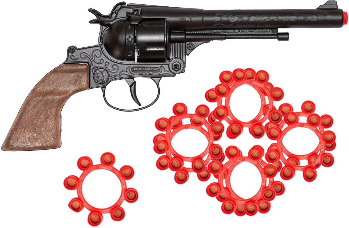 Orlob Speelgoed Revolver/pistool met plaffertjes voor een cowboy - metaal - 192 shots - verkleed spullen