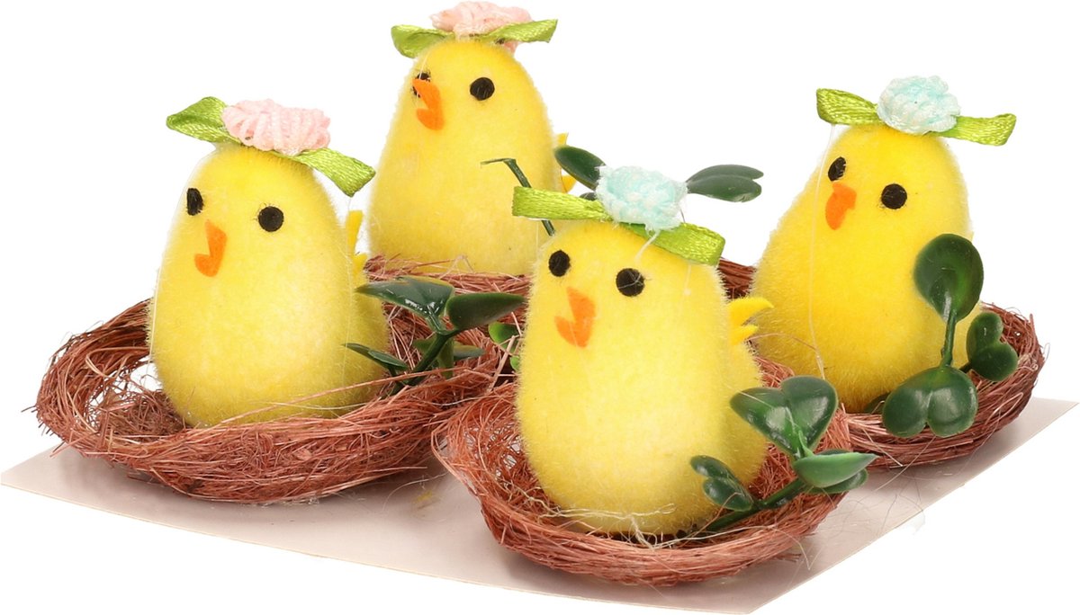 Othmar Decorations - Paaskuikentjes - 8x stuks - 6 cm - geel met strikje