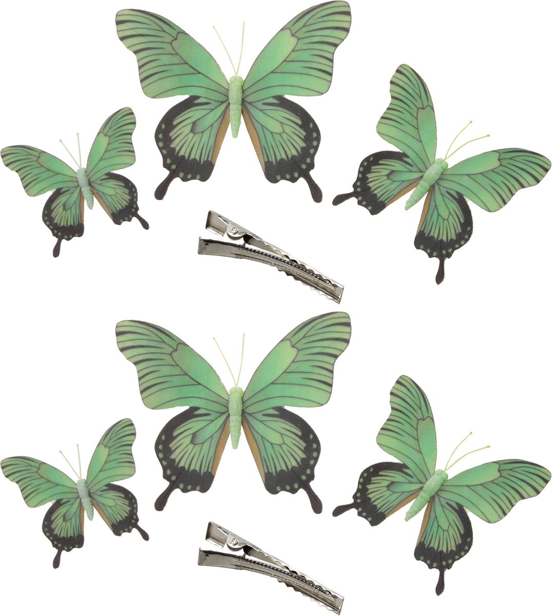 Othmar Decorations Decoratie vlinders op clip 6x stuks - groen - 3 formaten - 12/16/20 cm