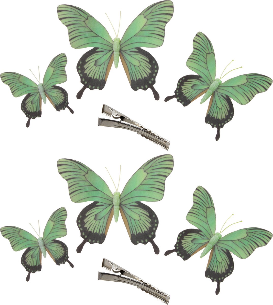 Othmar Decorations Decoratie vlinders op clip 6x stuks - groen - 3 formaten - 12/16/20 cm