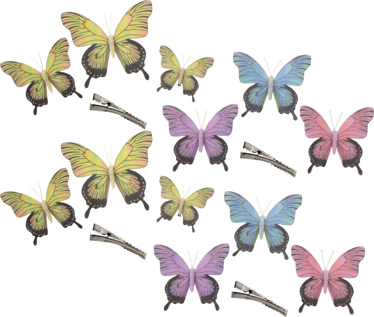 Othmar Decorations Decoration butterflies on clip 12x pieces - yellow/purple/blue/pink