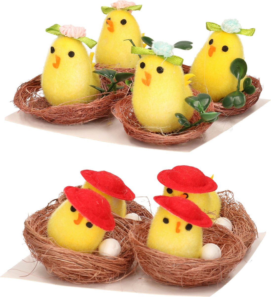 Paaskuikentjes in mand - 8x stuks - 4 cm - 2 varianten - paasversiering