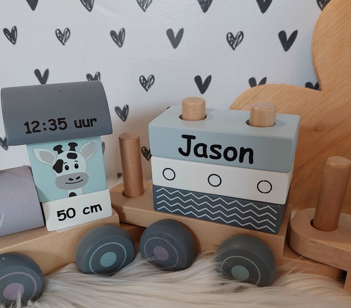 Jipy houten blokkentrein met naam uni