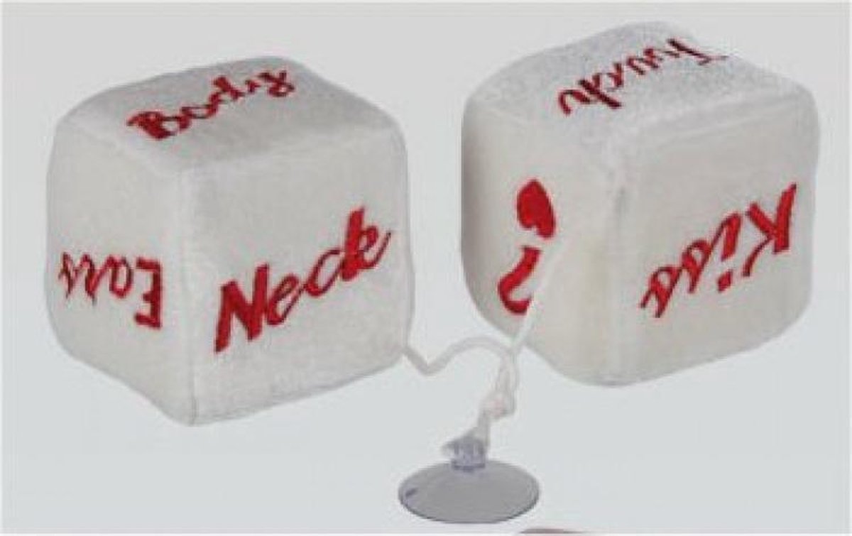 Autospiegel Dobbelstenen Tekst Hanger - Pluche Auto Spiegel Dobbelsteen - Wit - 8 cm