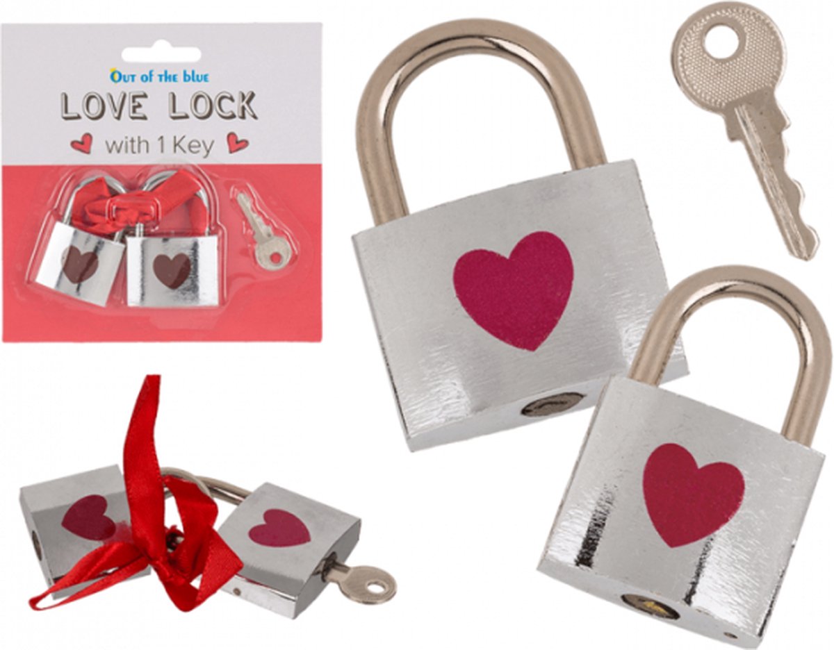 2 Slotjes - Liefdesslotjes met rood hartje - Zilverkleurig - Gratis Verzonden
