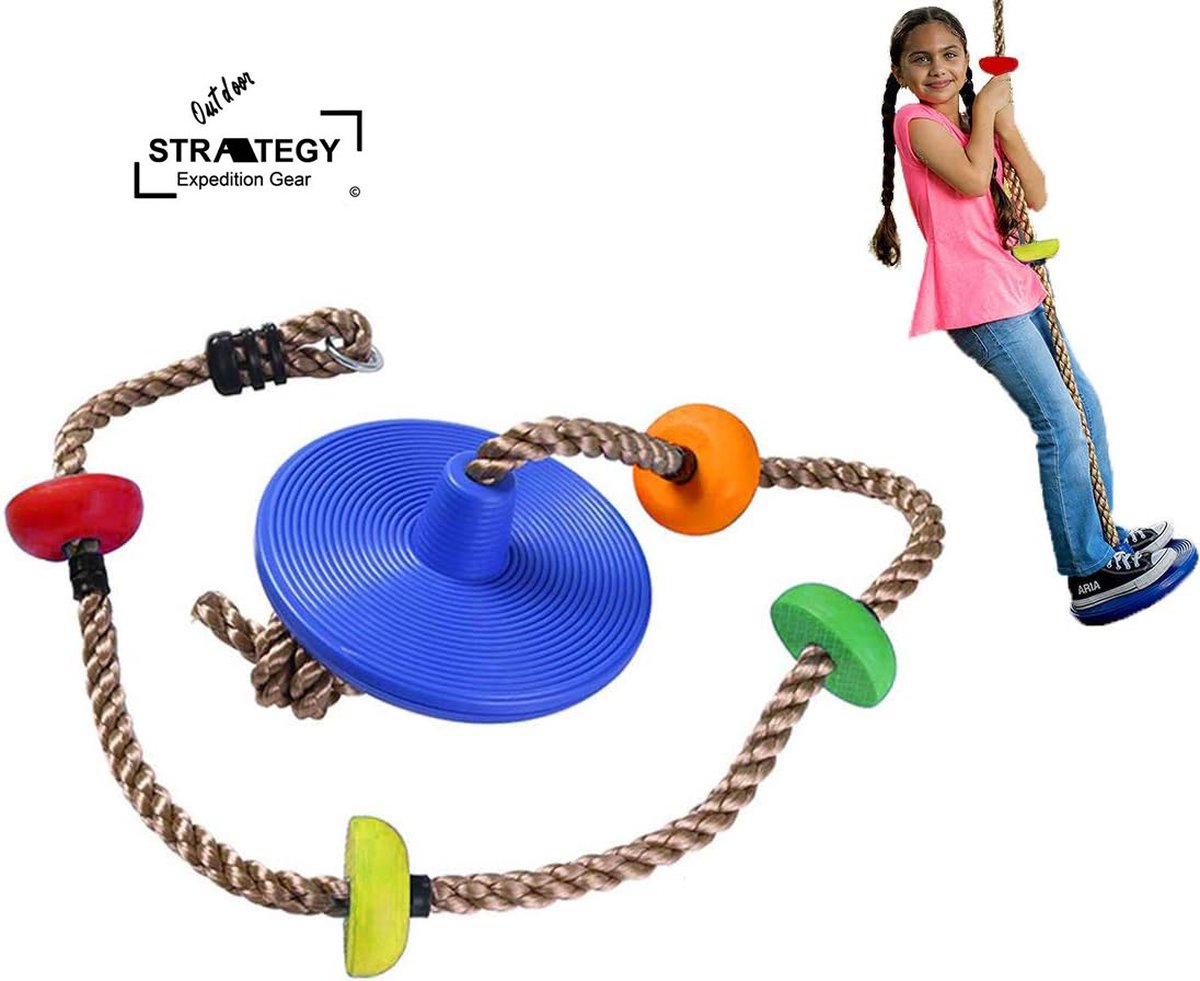 Schotel Schommel Klim touw Met Knopen - Schommelzitje Swing Kinderschommel 2 meter buiten en binnen blauw of rood