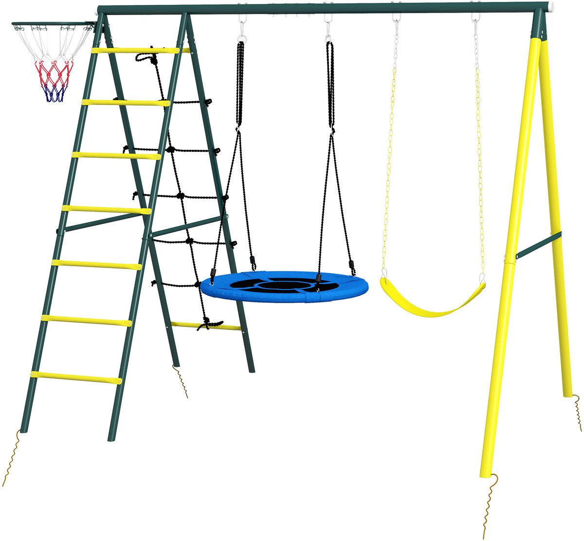 Outsunny - Schommel - met 2 Schommelstoelen - met Ladder - Basketbalhoepel